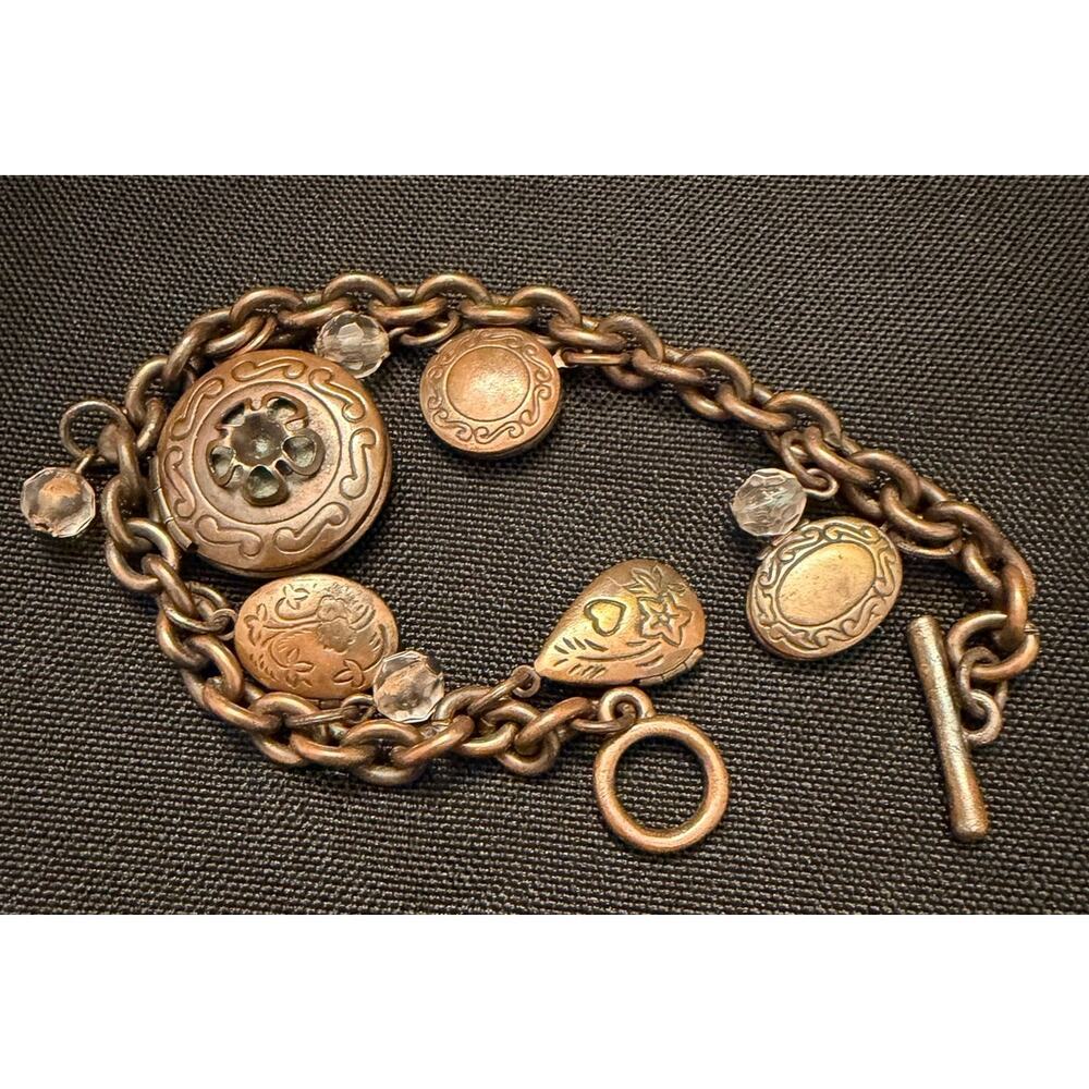 Steampunk Romantic Vintage Antique Brass Five-Locket Charm Bracelet Size 7”